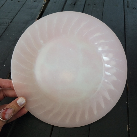 Fire King Vintage Pink Swirl Plate 7.5" Salad Dinner Lot of 2 Made in USA 1950s - Picture 1 of 4